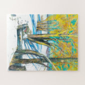 Brug in het winterschilderij Waterverf Legpuzzel (Horizontaal)