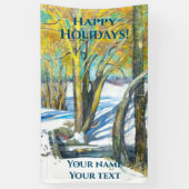 Brug in het winterschilderij Waterverf Spandoek (Verticaal)