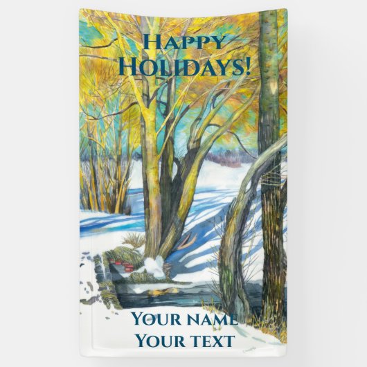 Brug in het winterschilderij Waterverf Spandoek (Verticaal)