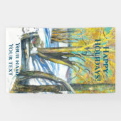 Brug in het winterschilderij Waterverf Spandoek (Horizontaal)