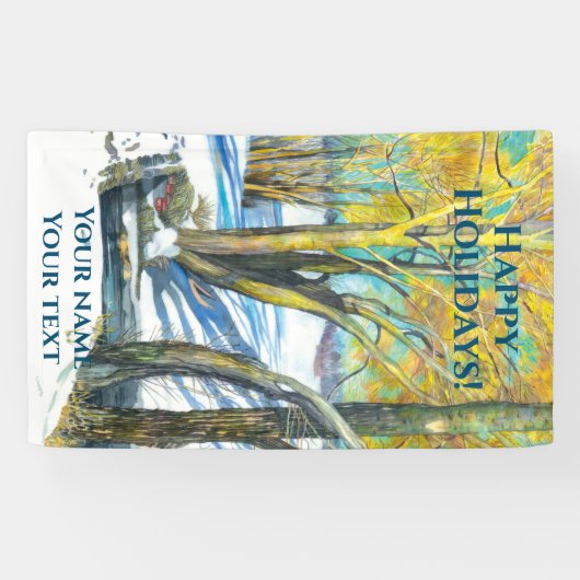 Brug in het winterschilderij Waterverf Spandoek (Horizontaal)