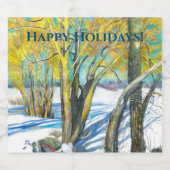 Brug in het winterschilderij Waterverf Sparkling Wijnetiket (Enkel label)