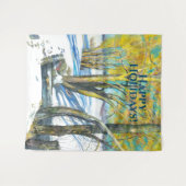 Brug in het winterschilderij Waterverf Wandkleed (Voorkant (horizontaal))