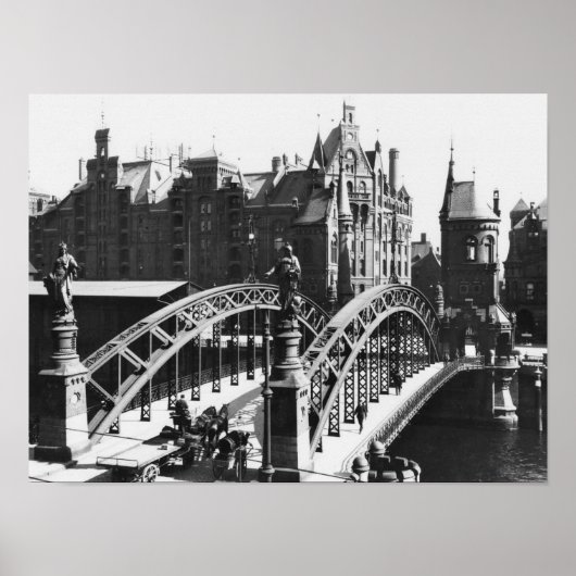 Brug in Speicherstadt Hamburg, c.1910 Poster (Voorkant)