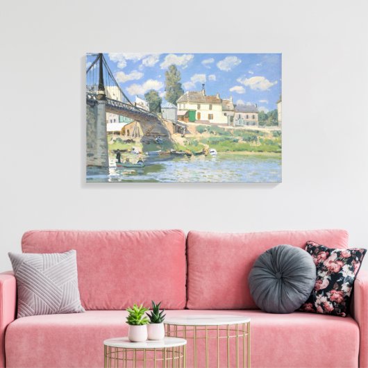 Brug in Villeneu door Sisley Impressionist Paint Canvas Afdruk (Insitu (Woonkamer))
