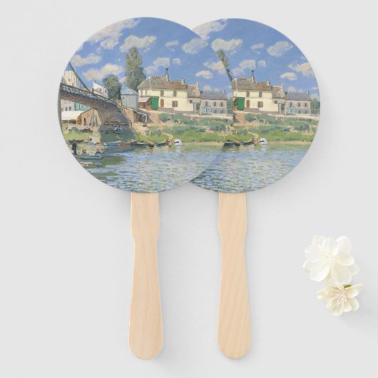 Brug in Villeneu door Sisley Impressionist Paint Handwaaier (Voorkant en achterkant)