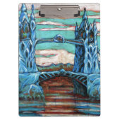 Brug met blauwe tower in een fantasiestad klembord (Voorkant)