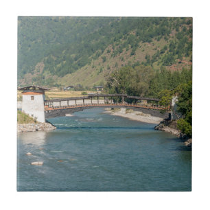 Brug naar Punakha Dzong in Bhutan Tegeltje