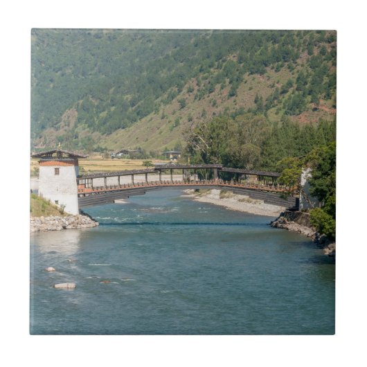 Brug naar Punakha Dzong in Bhutan Tegeltje (Voorkant)