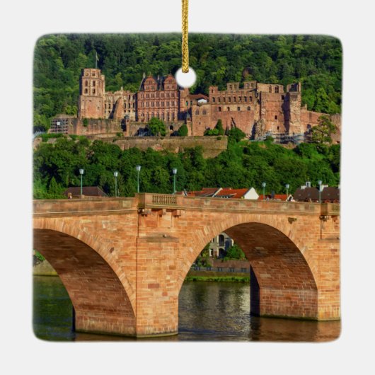 Brug, Neckar en kasteel in Heidelberg, Duitsland Keramisch Ornament (Achterkant)