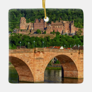 Brug, Neckar en kasteel in Heidelberg, Duitsland Keramisch Ornament