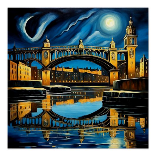 Brug onder maanlicht 2 perfect poster (Voorkant)