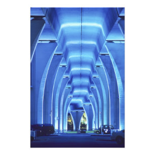 Brug, onderliggende verlichting, Haven van Miami, Foto Afdruk
