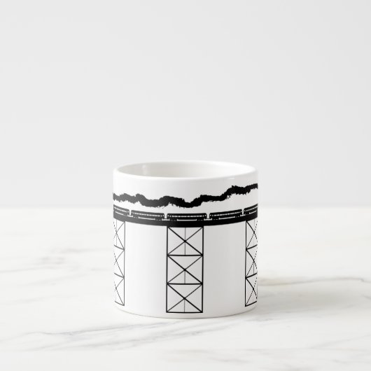 Brug op hoog niveau met kruisende stoomlocomotief espresso kop (Voorkant)