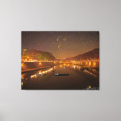 Brug op Tiber 's nachts met boten en sterren Canvas Afdruk (Voorkant)