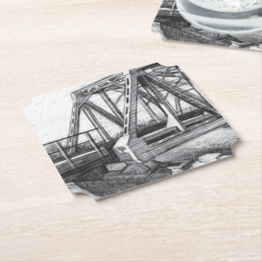 Brug oude pencilart Monochrome Kartonnen Onderzetters (Gekanteld)