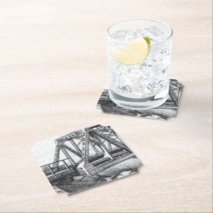 Brug oude pencilart Monochrome Kartonnen Onderzetters