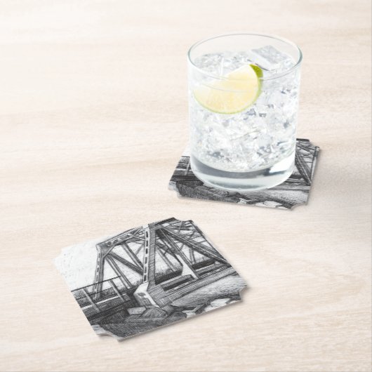 Brug oude pencilart Monochrome Kartonnen Onderzetters (Insitu)