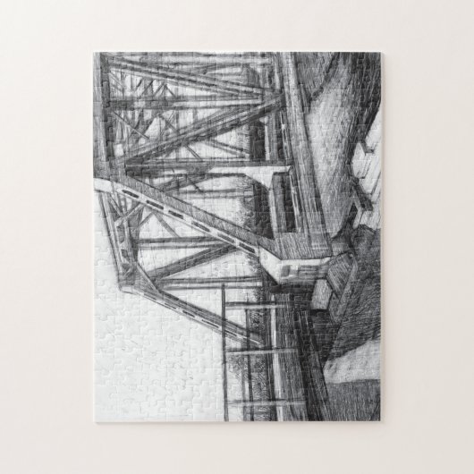 Brug oude pencilart Monochrome Legpuzzel (Verticaal)
