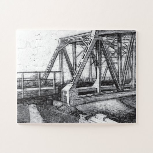 Brug oude pencilart Monochrome Legpuzzel (Horizontaal)