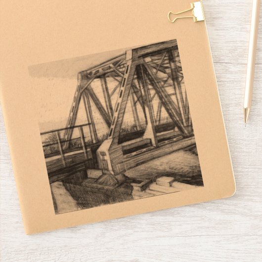 Brug oude pencilart Monochrome Sticker (Notitieboek)