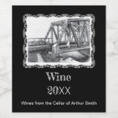 Brug oude pencilart Monochrome Wijn Etiket (Enkel label)