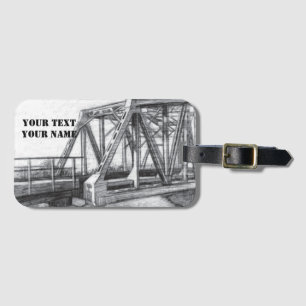 Brug oude pencilart zwart-wit zwart-wit bagagelabel