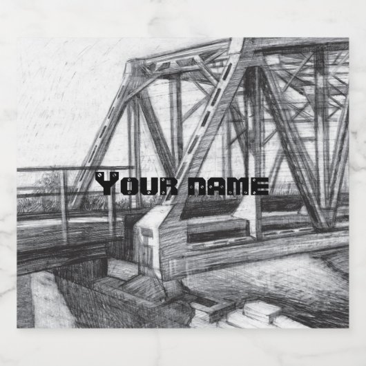 Brug oude pencilart zwart-wit zwart-wit bier etiket (Enkel label)