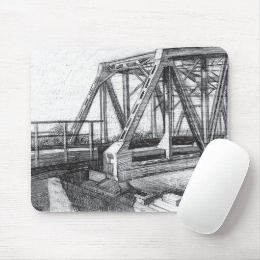 Brug oude pencilart zwart-wit zwart-wit muismat (Met muis)