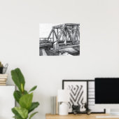 Brug oude pencilart zwart-wit zwart-wit poster (Thuiskantoor)