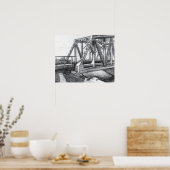 Brug oude pencilart zwart-wit zwart-wit poster (Keuken)