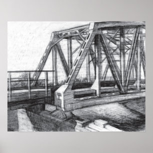 Brug oude pencilart zwart-wit zwart-wit poster