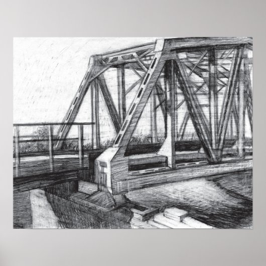 Brug oude pencilart zwart-wit zwart-wit poster (Voorkant)