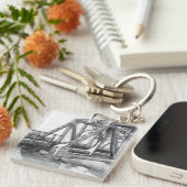 Brug oude pencilart zwart-wit zwart-wit sleutelhanger (Voorkant Rechts)