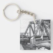 Brug oude pencilart zwart-wit zwart-wit sleutelhanger (voorkant)