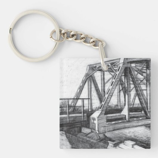 Brug oude pencilart zwart-wit zwart-wit sleutelhanger (voorkant)