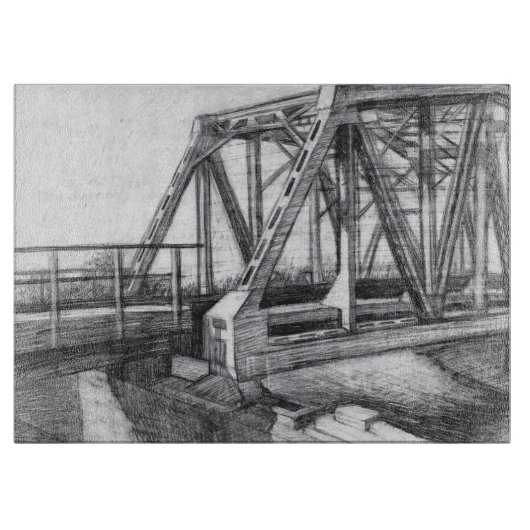 Brug oude pencilart zwart-wit zwart-wit snijplank (Voorkant)