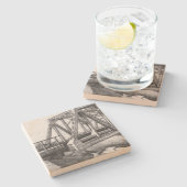 Brug oude pencilart zwart-wit zwart-wit stenen onderzetter (Zijkant)