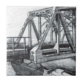 Brug oude pencilart zwart-wit zwart-wit tegeltje