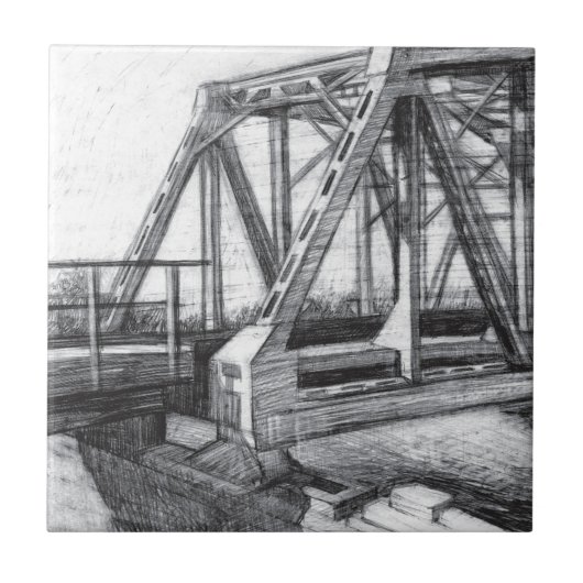 Brug oude pencilart zwart-wit zwart-wit tegeltje (Voorkant)