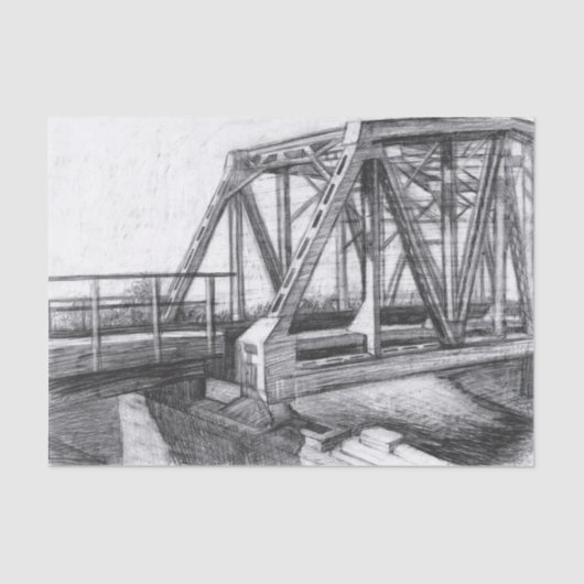 Brug oude pencilart zwart-wit zwart-wit tissuepapier (Voorkant)