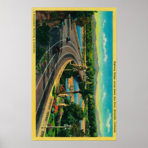 Brug over de snelweg door de rivier Santa Ana Poster