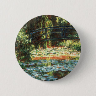 Brug over de vijver met waterlelies door Claude Mo Ronde Button 5,7 Cm