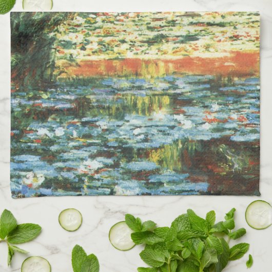 Brug over de waterlieveling door Claude Monet Theedoek (Gevouwen)