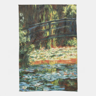 Brug over de waterlieveling door Claude Monet Theedoek