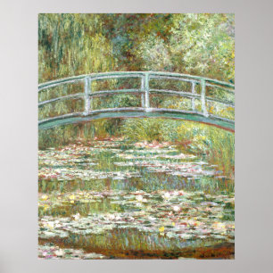 Brug over een vijver met waterlelies door Claude M Poster