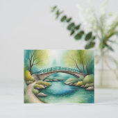 Brug over een waterverf schilderij briefkaart (Staand voorkant)