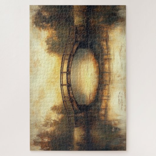  brug over het landschap van de rivierschilderkuns legpuzzel (Verticaal)