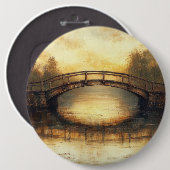 brug over het landschap van de rivierschilderkuns ronde button 6,0 cm (Voorkant /achterkant)