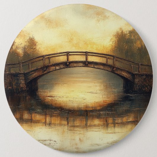  brug over het landschap van de rivierschilderkuns ronde button 6,0 cm (Voorkant)